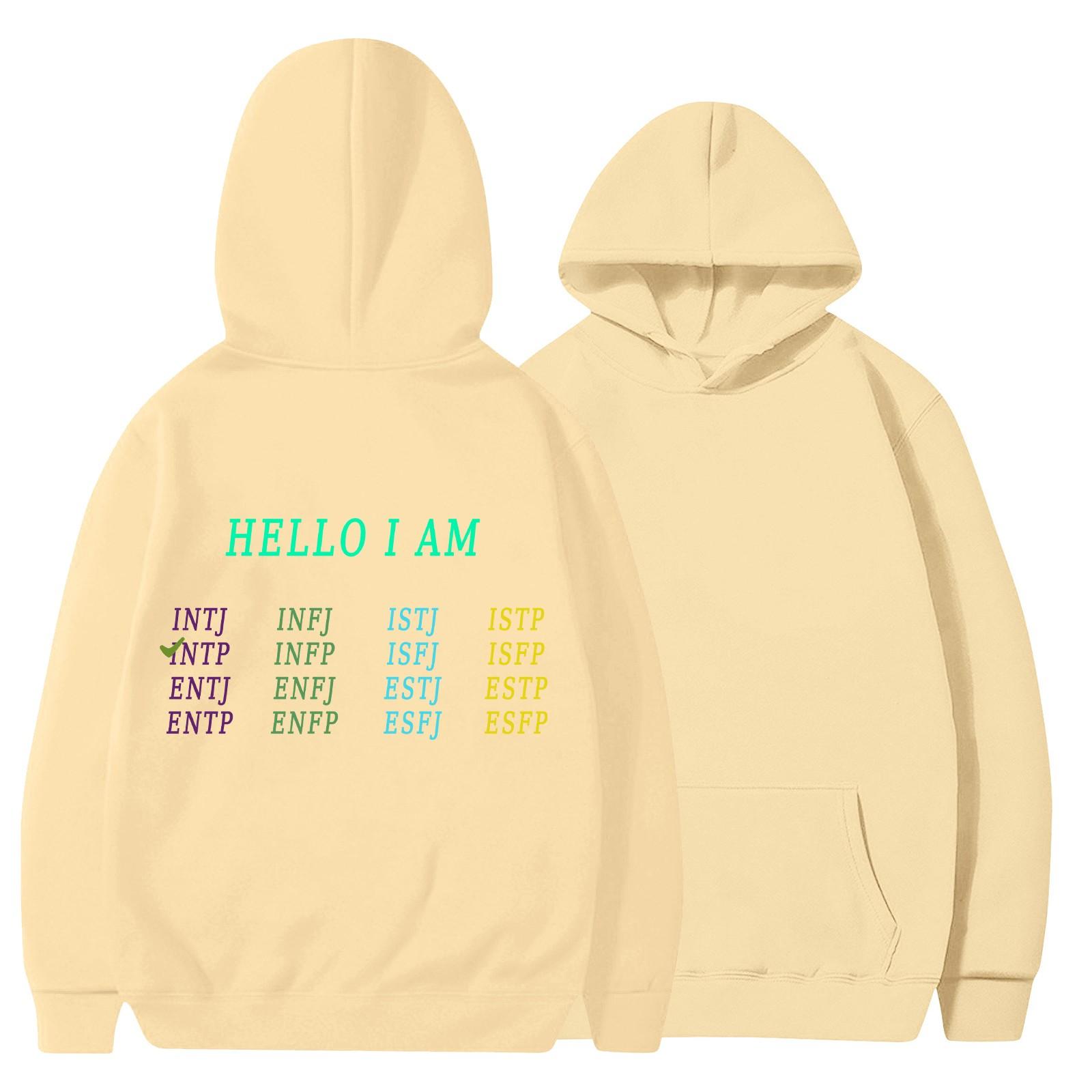 

Женская толстовка с капюшоном и круглым вырезом с длинными рукавами и принтом MBTI L бежевый