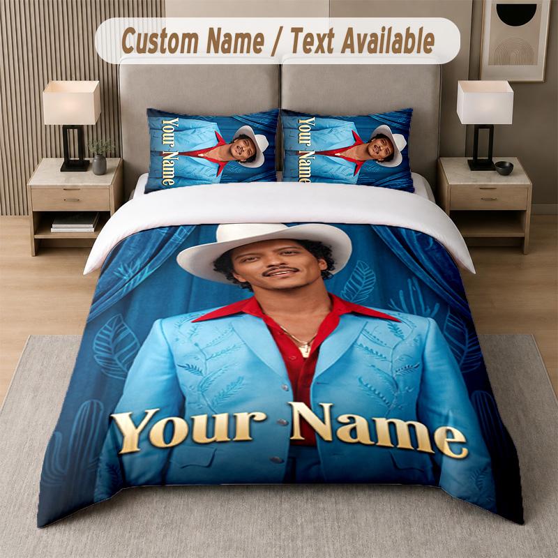 Bruno Mars 3Pcs Bedding Set, Personalized Custom Name Text, 1 Duvet Cover & 2 Pillowcases For Bedroom