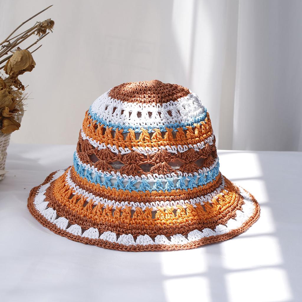 Women's Hats New Fashion Style Bucket Hat Multicolor Foldable Sun Crochet Hat For Beach, Travel And Vacation Handmade Straw Hat