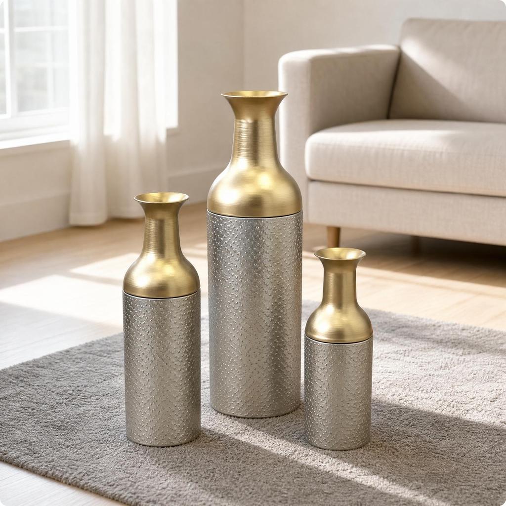 3 Pieces BiColor Metal Vase Decorative Tabletop Centerpiece Versatile for Living Room, Dining