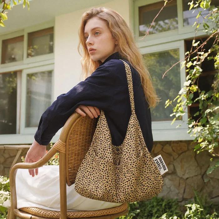 Rabbit eco bag_Heart leopard mustard