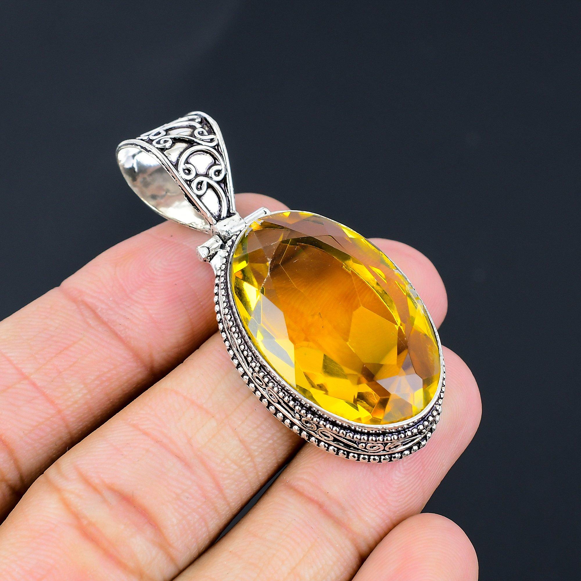 

Ювелирный кулон ручной работы из стерлингового серебра 925 пробы с цитрином 1,65 дюйма