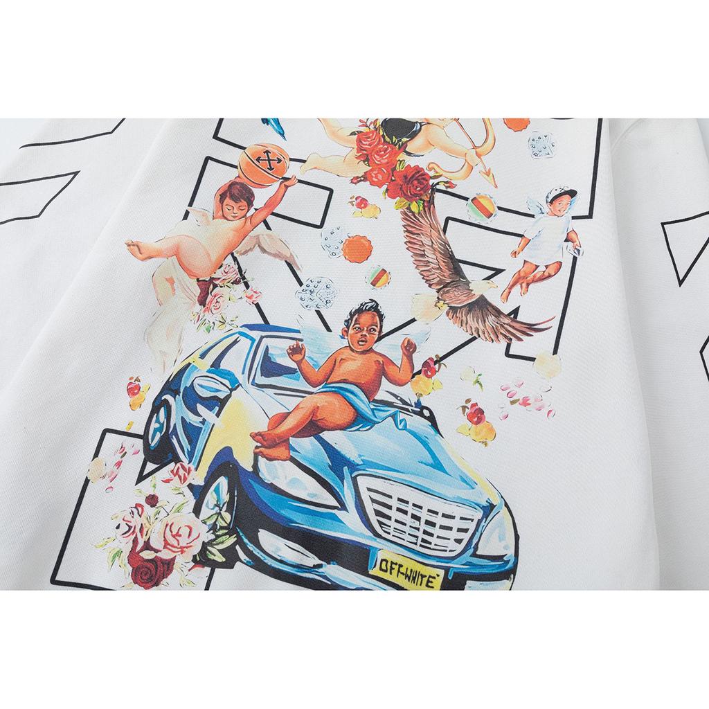 9085 Off-White 2026 Autumn New OW Angel Car Pattern Printed Men's and Women's Hoodie