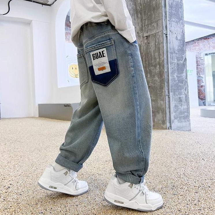 Kalhoty Jaro a Podzim Chlapecké Džíny Módní a Pohledné Dětské Kalhoty Svrchní Kalhoty