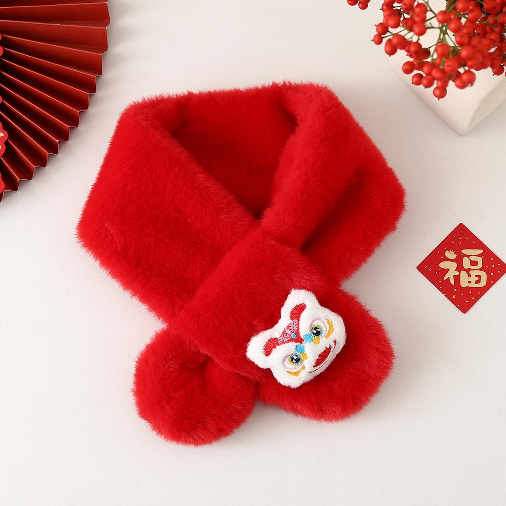 Autumn Winter Children's Scarf Chinese Style Zodiac Animals Red Scarf Cartoon Pony Plush Neck Warm Scarves New Year Gift