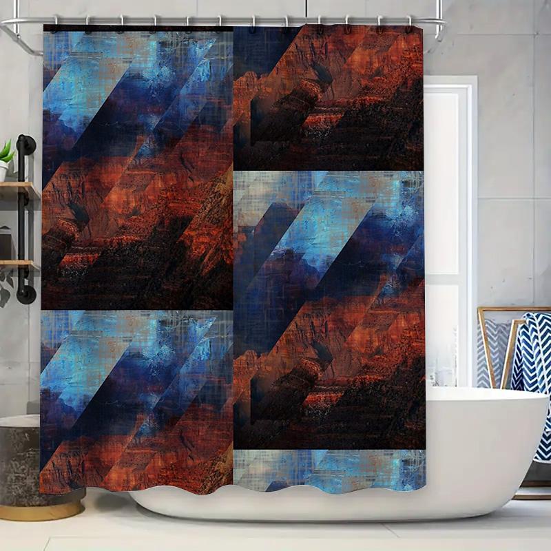 

Abstract Blue Black Shower Curtain Modern Waterproof Bathroom Decor Farmhouse Style Fabric Backdrop Washable Liner W60H190(CM)-1 Pcs