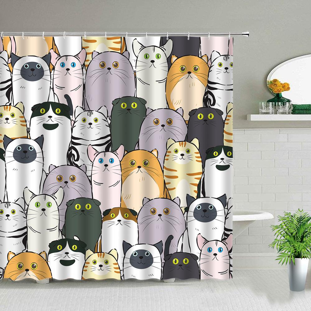 Cat Dog Cow Shower Curtain Set Cute Animal Bathroom Curtains Fabric Christmas Home Bathroom Decor Bathroom Accessories Set
