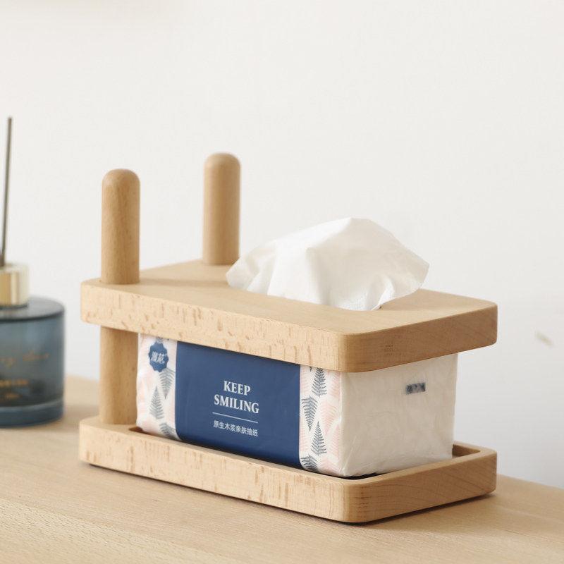 BRSolid Wood Desktop Tissue Box Home Living Room Storage Container Double-layer Storage Rack Napkin Holder Toilet Paper HolderEY