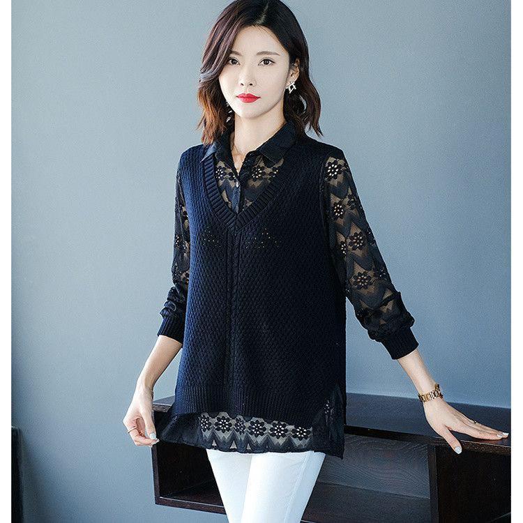 Korean-Style Knit Two-Piece Sweater Vest & Lace Top