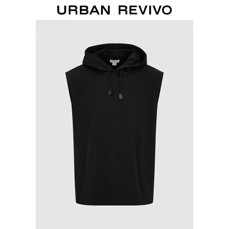 Men s Street Style Hooded Drawstring Sleeveless Vest L