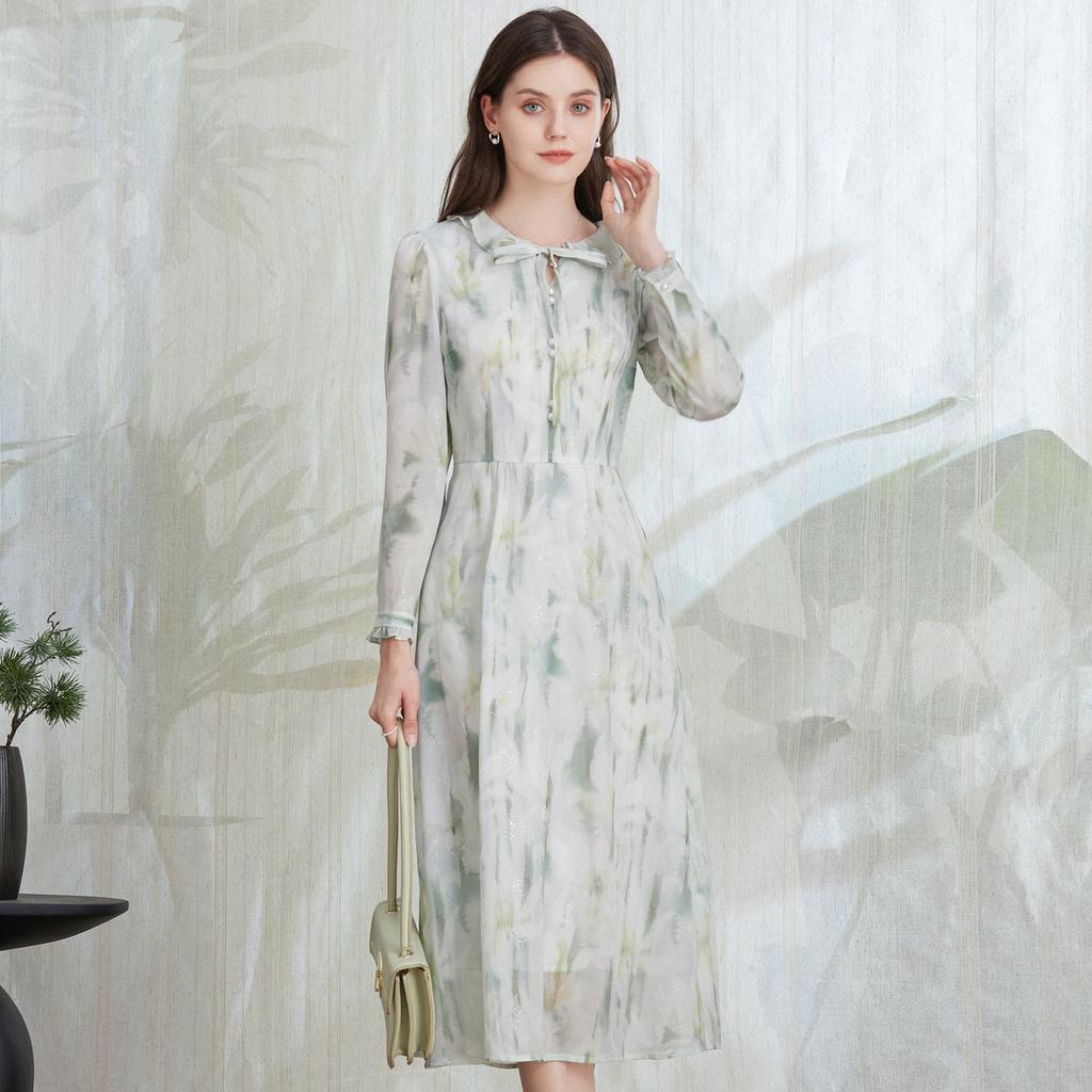 Gentle and ladylike style youthful ruffle edge dress for women in autumn 2025, romantic print to enhance temperament and age reduction