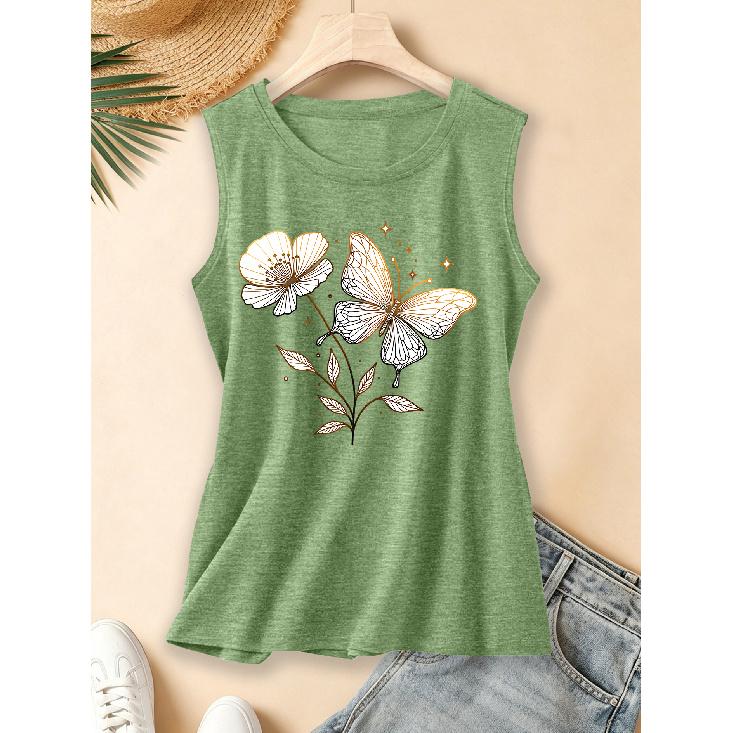 2026 Vintage Distressed Fine Feather Love Parrot Print Women Sleeveless Vest Round Neck Daily Commute Spring Summer Autumn Casual Tank Top