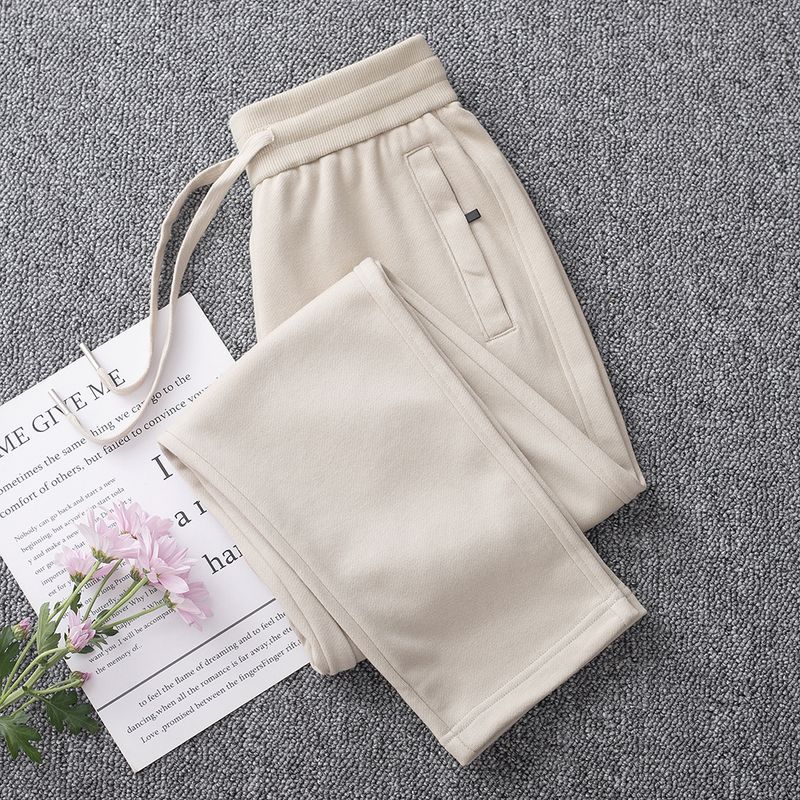 High-End Pure Cotton Spring & Fall Thin Sweatpants Heavy Weight Straight-Leg Pants Women's Pants Sports Pants Loose Casual Pants Zipper Light Pink