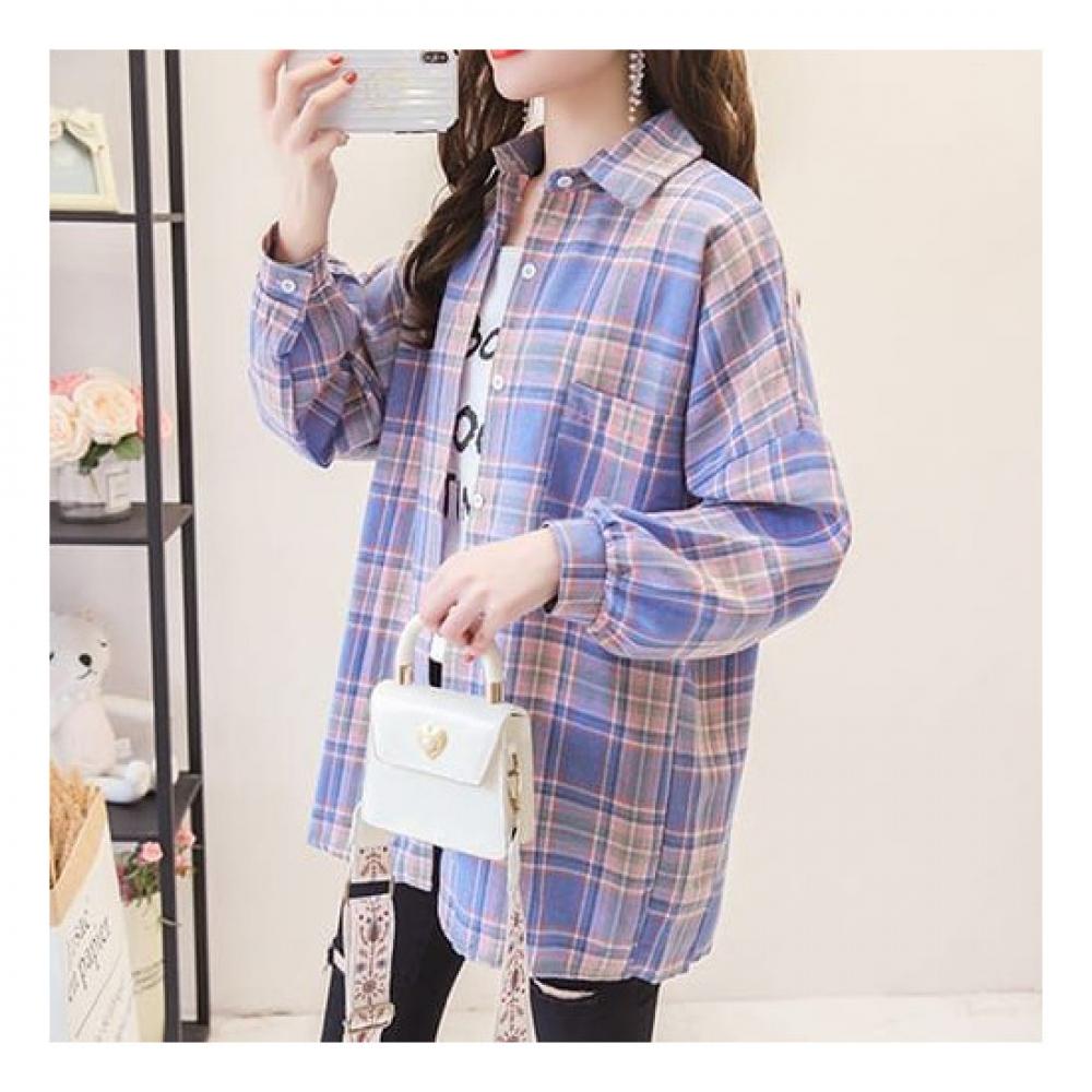 Navava Men Casual Check Loose Fit Long Sleeve Shirt Nb2050