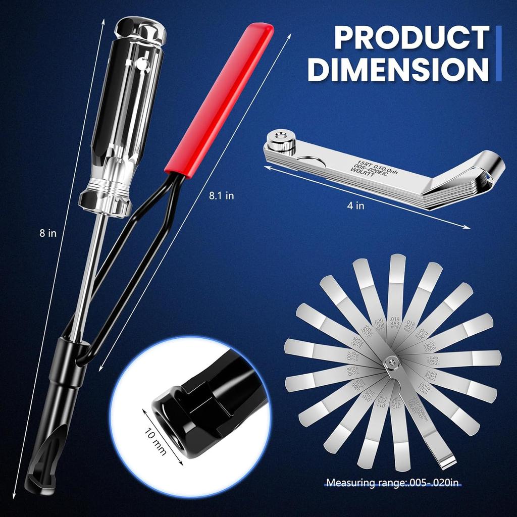 Valve Adjustment Tool For 10Mm Jam Nut With Angled Feeler Gauge & Slotted Stud, Fit For Honda VTEC, Toyota, Nissan Japanese Car Engines