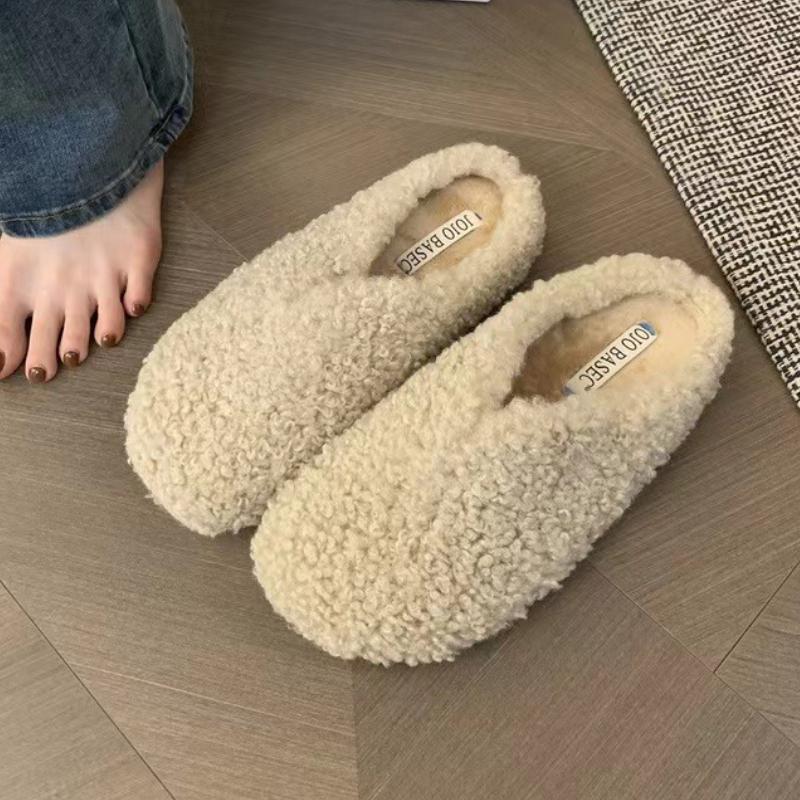 

Fashion Mules Shoes Women Flats Fur Slippers Casual Short Plush Suede Shoes 2025 Trend New Fashion Winter Flip Flops Slingback Slides 40 абрикосовый