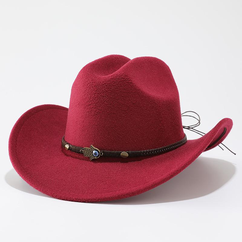 Ethnic style hat women's felt western cowboy hat summer couple top hat men's high-end retro jazz hat