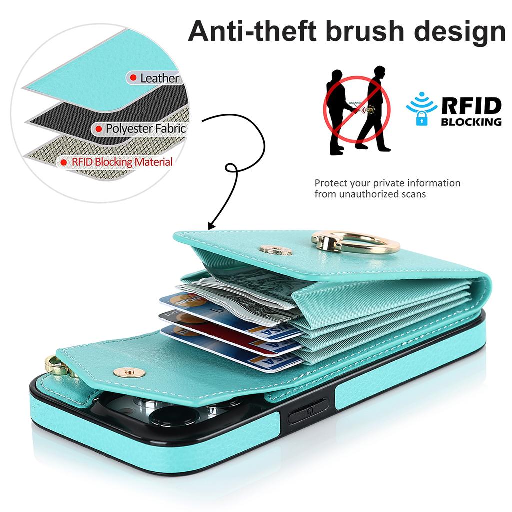 Multi Card Bag Leather Wallet Case For iPhone 14 15 Pro Max 13 12 11 SE 2025 2020 X XR XS 8 7 Plus RFID Ring Holder Stand Cover