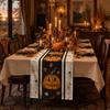 Halloween Pumpkin Design Table Runner Linen Material Spider Web Pattern Heat Resistant Non Slip Decorative Dining Table Cover for Holiday Atmosphere