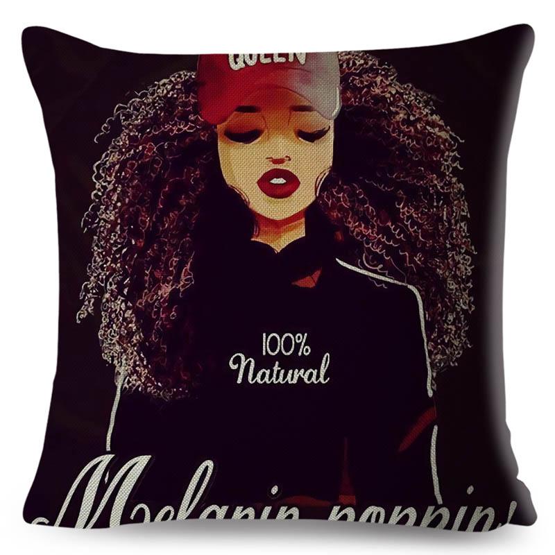 Beautiful Black Women Africa Girl Pillow Case Polyester Decor Colorful Cartoon Cushion Cover For Sofa Car Home Pillowcase 45X45