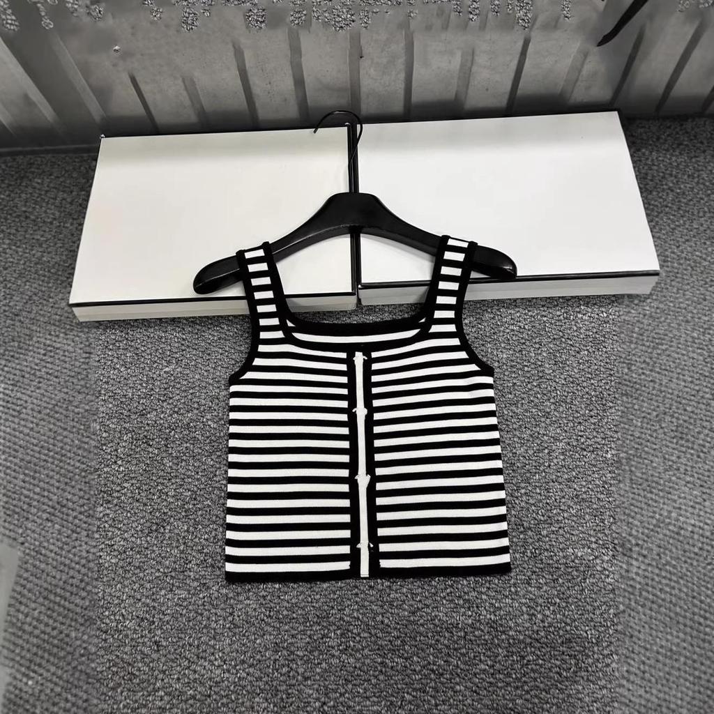 Xiangjia Striped Square Neck Knit Vest - Slim Fit Summer Top