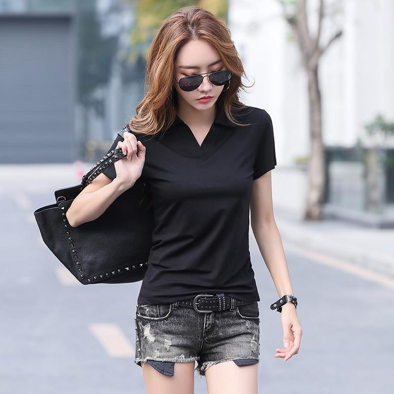 2025 New Fashion Women's Basic Solid Color Short-sleeved POLO Shirts Summer Knitted Tops Daily Casual Joker T-shirt