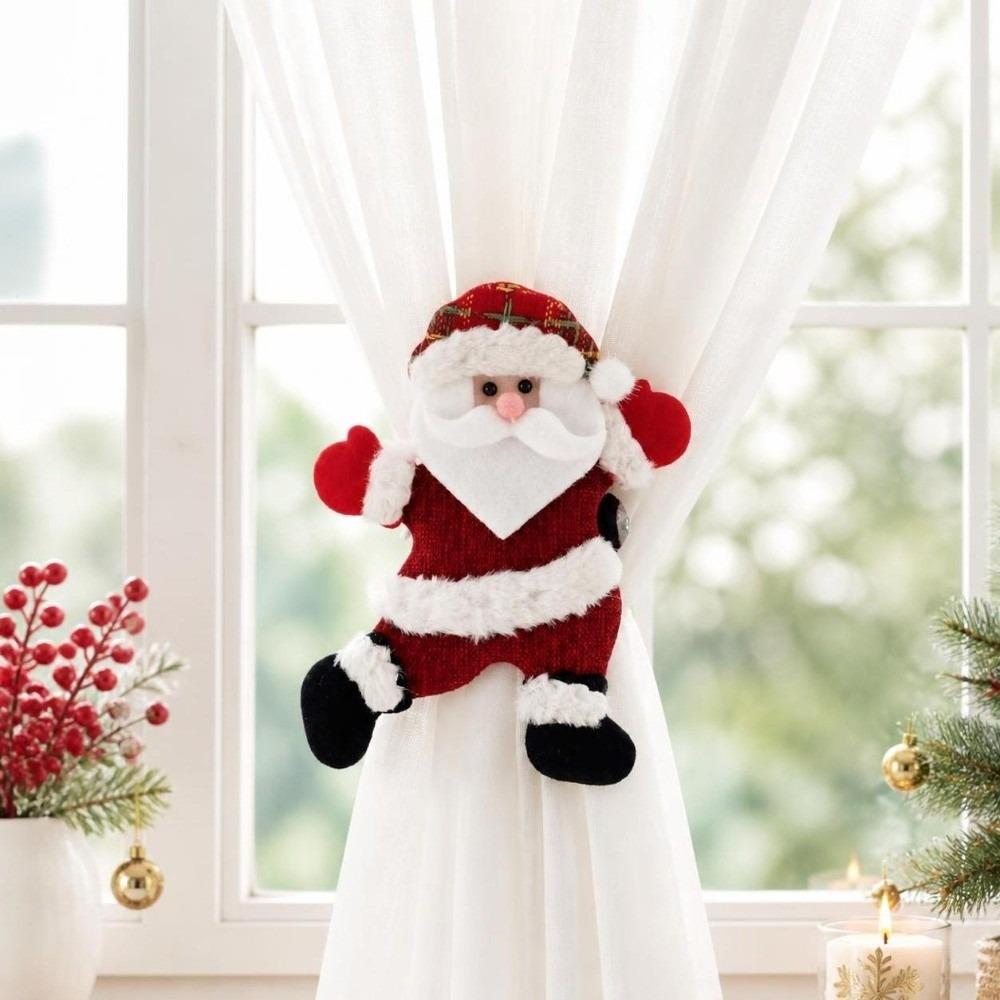 Santa Claus Christmas Curtain Tiebacks Bear Deer Curtain Clips Plush Doll Cartoon Design Xmas Curtain Buckle Window Treatment