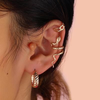 3PCS Retro Snake Earring Set Women Gold Color Hoop Ear Clip Fashion Jewelry Gift