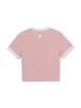 Emelbi Women'S Sportive Lettering Slim Crop Ringer T-Shirt Phi (L.Pink)