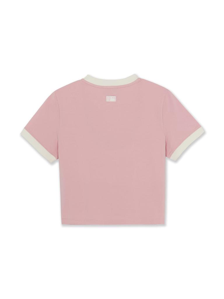 Emelbi Women'S Sportive Lettering Slim Crop Ringer T-Shirt Phi (L.Pink)