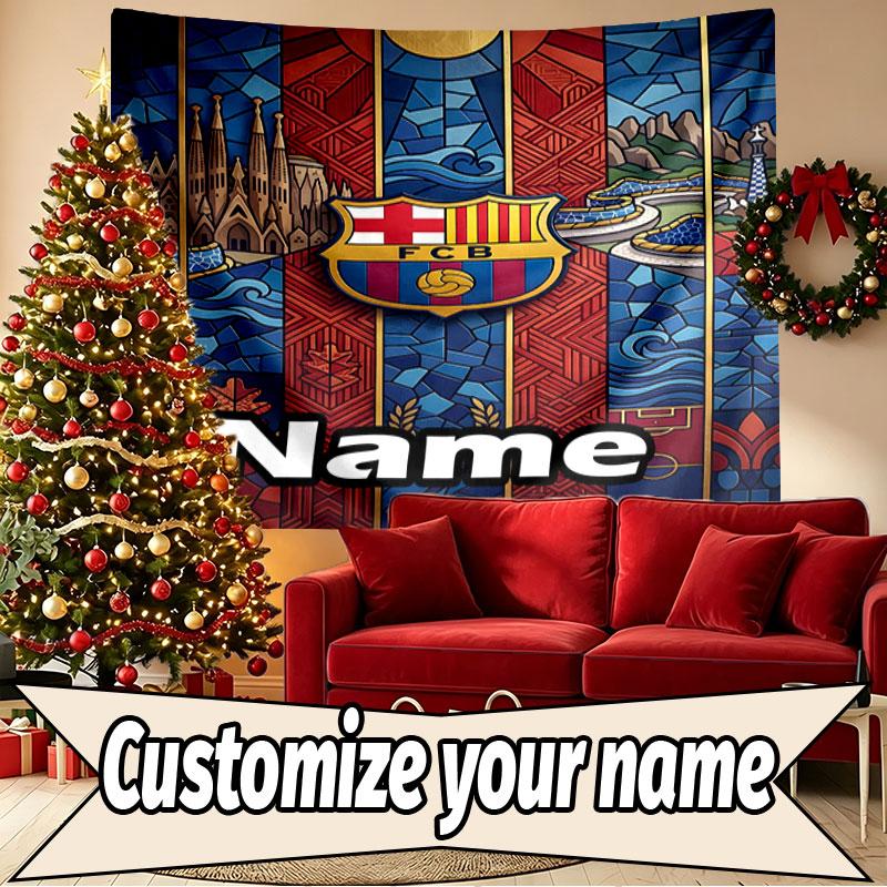 Vlastní jméno Personalizovaná Tapiserie s potiskem Fotbalového Klubu Barcelona, Nástěnná Dekorace, Ložnice, Kolej, Byt, Obývací Pokoj, Pozadí na Večírek, Dárek k Narozeninám