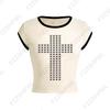 VAYLA Gothic Punk Rock Hip Hop Women's Short Sleeve T-Shirt Sexy Slim Chic Casual Basics Metallic Decor Crop Tops Y2K Emo Girl Clothes