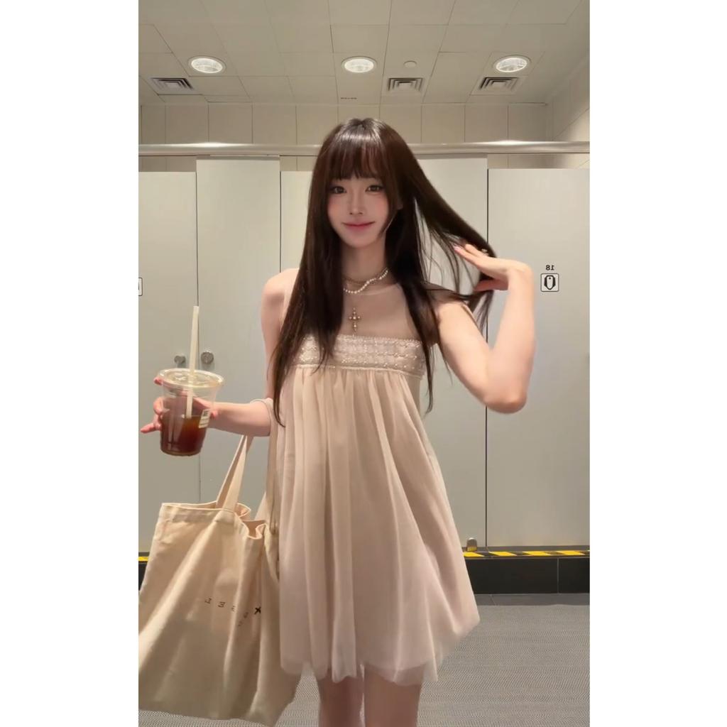 French pure desire sweet girl wind mesh sleeveless dress women's year summer new dating atmosphere princess dress