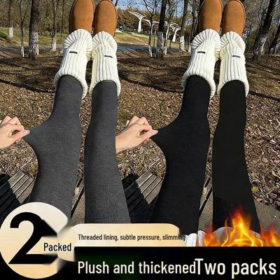 Plus Size Women's Fleece-Lined Leggings - Non-Slip, Leg-Slimming, Foot-Covering Tights for Winter, Spring, Autumn