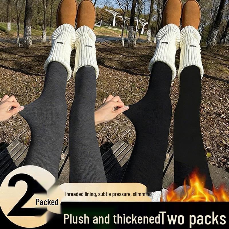 Plus Size Women's Fleece-Lined Leggings - Non-Slip, Leg-Slimming, Foot-Covering Tights for Winter, Spring, Autumn