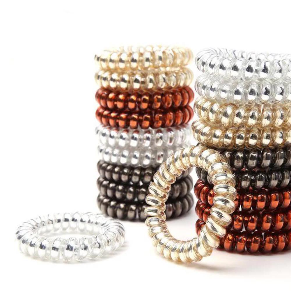 Four High Elastic Metal Shiny Silver Telephone Wire Hair Rings Are Exquisite And Convenient For Daily Hair Curling