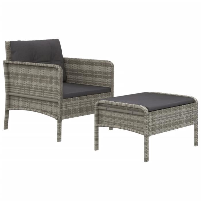 VidaXL Salon de jardin 2 pcs avec coussins Gris Résine tressée 319679