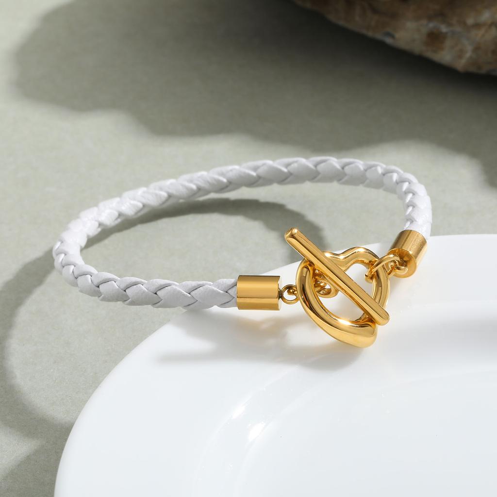 Classic Women's Trendy Flower Heart Shaped OT Lock Braided Leather Bracelet, Fashion Designer Bracelets, Party Jewelry Gift