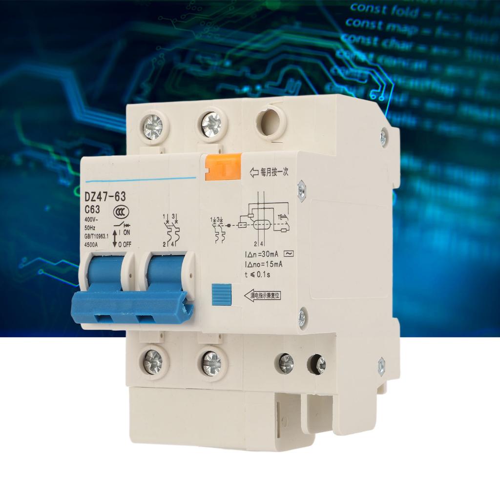 63A Circuit Breaker 2P Leakage Protection Air Switch DIN Rail Mounting Miniature Circuit Breaker 400