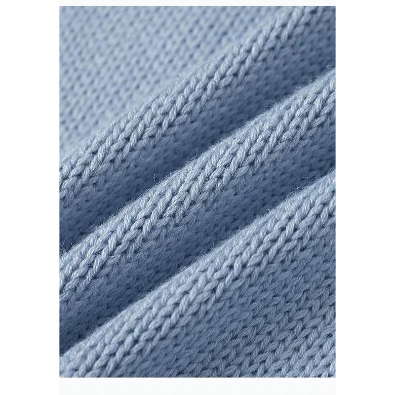 Dámský ležérní modrý svetr s výšivkou vzoru medvídka - Evropský a americký styl kulatý výstřih pulovr