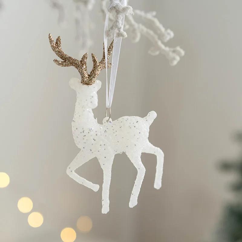Christmas Tree Hanging Pendants Glitter White Deer Ornaments Xmas Elk  Christmas Decor for Home Kids Toy New
