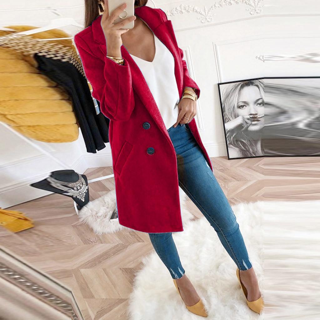 Damen Kunstwolle Eleganter Mantel aus Mischwolle Schlanke weibliche Langmantel-Oberbekleidungsjacke