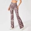 Women Flared Trousers Contrast Color Water Wave Print High Waist Spring Yoga Pants Slim Fit Elastic Waist Bell-bottomed Pants