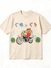 2026 Cartoon Animal Motorcycle Graphic Tshirt Vintage Comic Style Front Print Casual Loose Short Sleeve Tee For Adults Teens