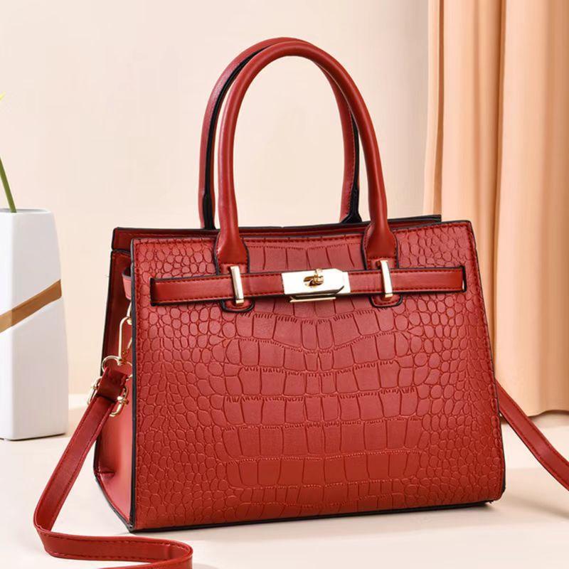 

Stone pattern handbag, new solid color large-capacity shoulder bag, fashionable and casual oblique span bag. 28*13*21 красный