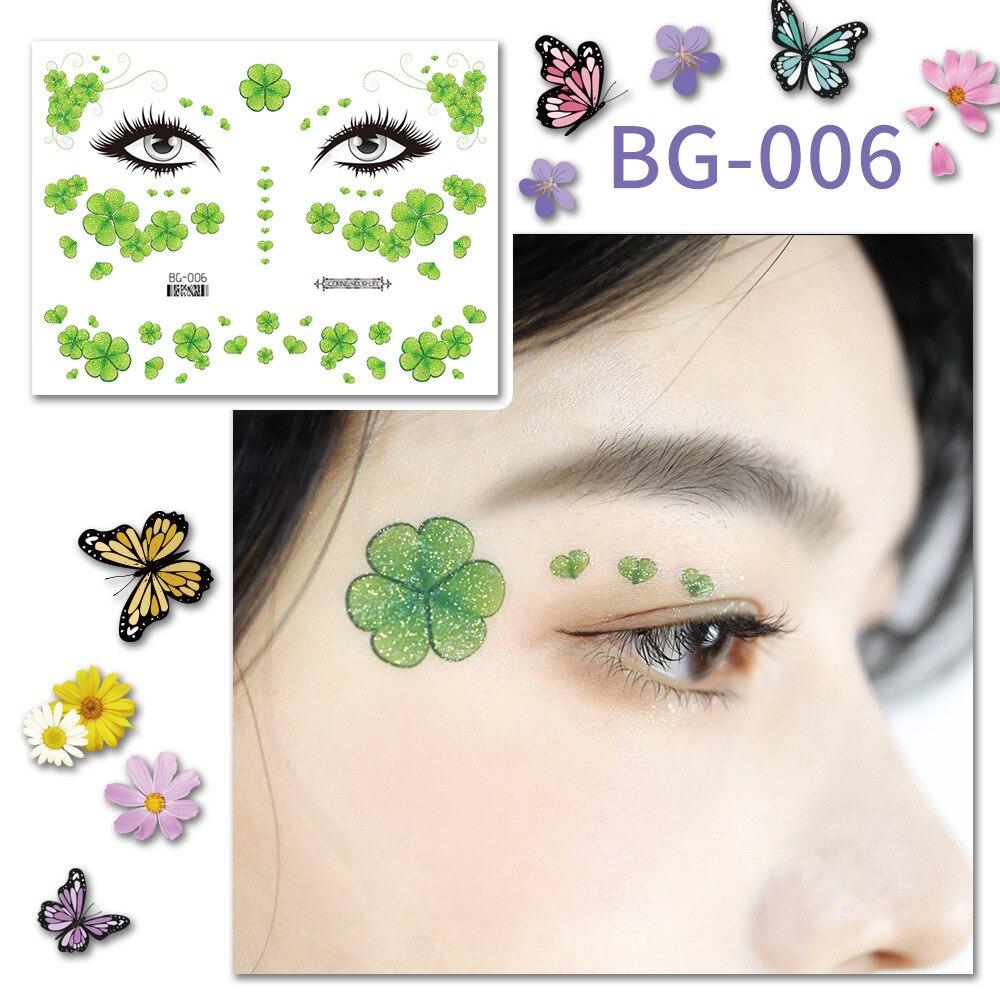 Tattoo Stickers Women's Temporary Tattoo Sticker Strawberry Flower Butterfly Waterproof Face Sticker Forehead Eye Music Festival Face Stickers