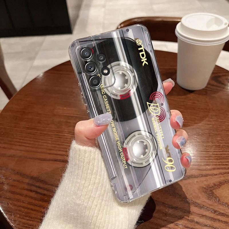 Vintage Music Tapes Cassette For Samsung Galaxy A55 Case A54 A52 A53 5G A15 A14 A13 A21S A23 A51 A34 A35 A33 A32 A72 Clear Cover
