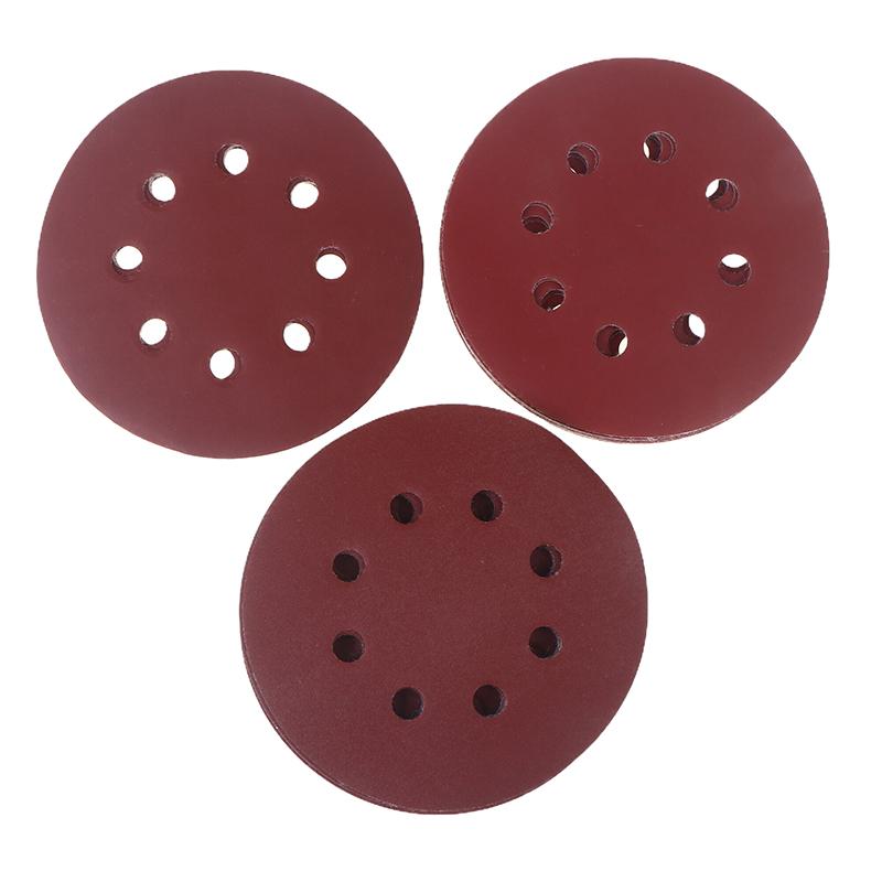 10Pcs 5 Inch 8-Hole Alumina Sanding Pad Sanding Sheet Polishing Sand Paper Sanding Discs Abrasive Polishing Tool For Metal Wood