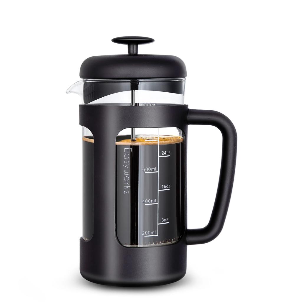 French Press Kávovar Borosilikátové Sklo, Rukojeť s Měkkým Úchopem a Nerezový Filtr, pro Kávu Čaj Vaření