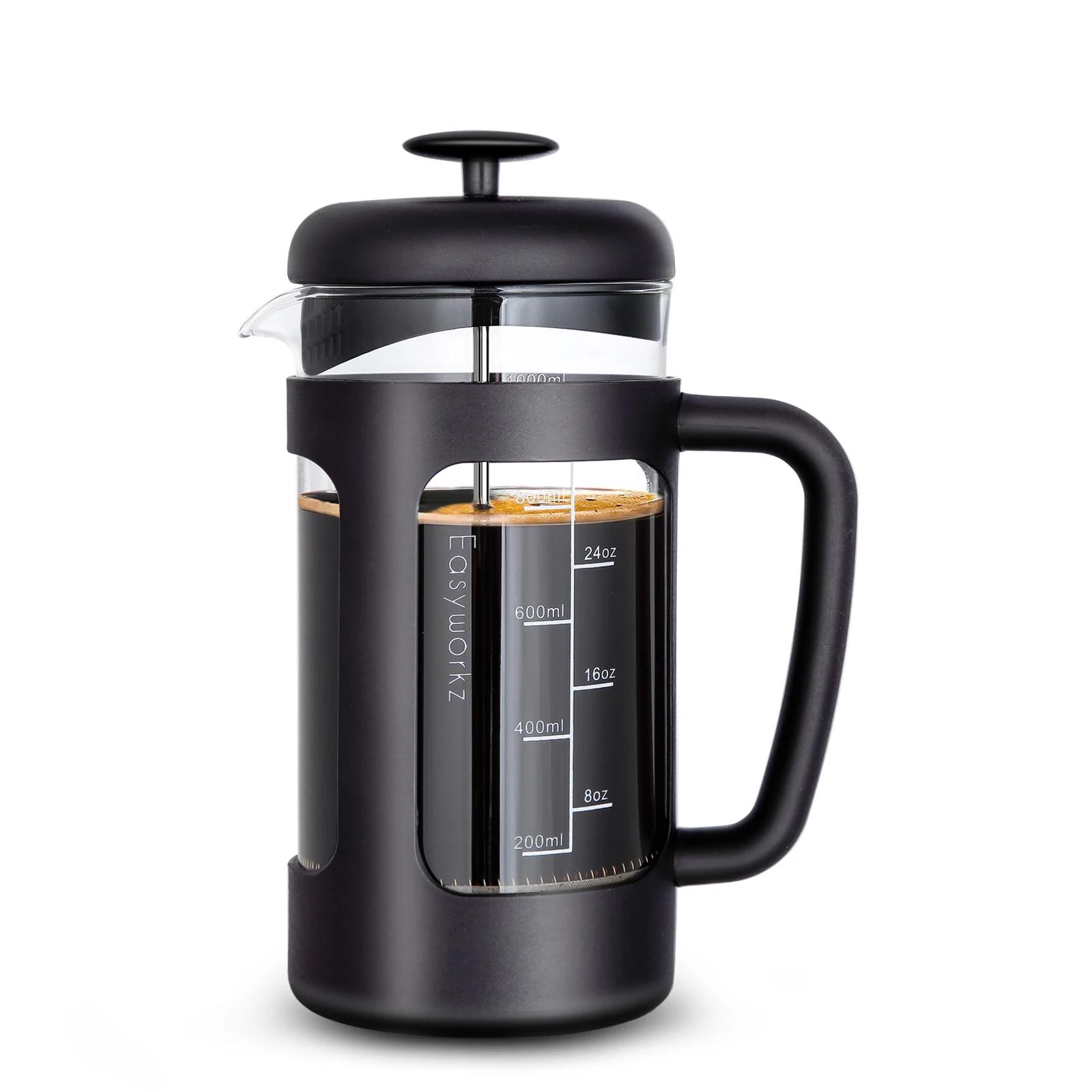 

French Press Coffee Maker Borosilicate Glass, Soft Grip Handle & Stainless Steel Filter, for Coffee Tea Brewing чёрный